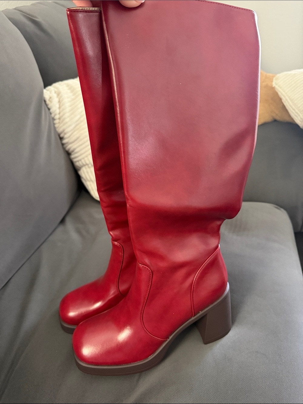 Red Chunky Heel Women's Boots